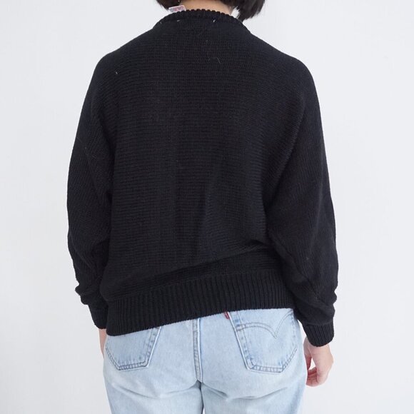 Vintage Jessica By Sears Black White Knit 2% Angora 2% Metallic Metal Sweater M - Picture 3 of 11